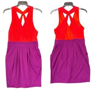 Karlie Purple Orange Party Cocktail Mini Dress Women Large Cross Back Sleeveless